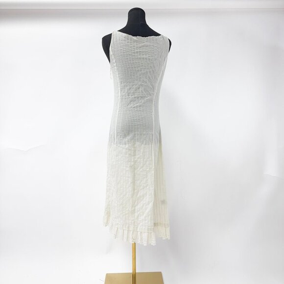 VINTAGE 90S STYLE SHEER CREAM DRESS WITH GATHERED DETAILS AND RUFFLE DETAILS - Picture 7 of 13
